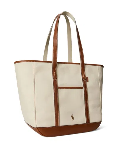 Polo Ralph Lauren Medium Canvas And Leather Tote Shopper In Multi