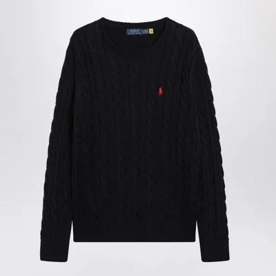 Polo Ralph Lauren Navy Blue Cable-knit Cotton Sweater In Black
