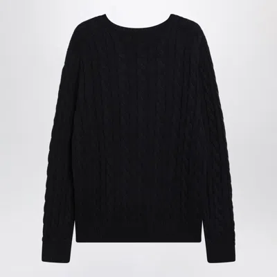 Polo Ralph Lauren Navy Blue Cable-knit Cotton Sweater In Black
