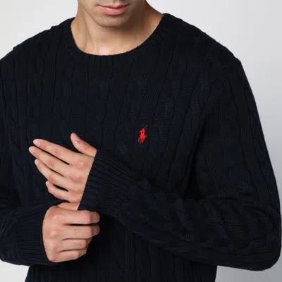 Polo Ralph Lauren Navy Blue Cable-knit Cotton Sweater In Black