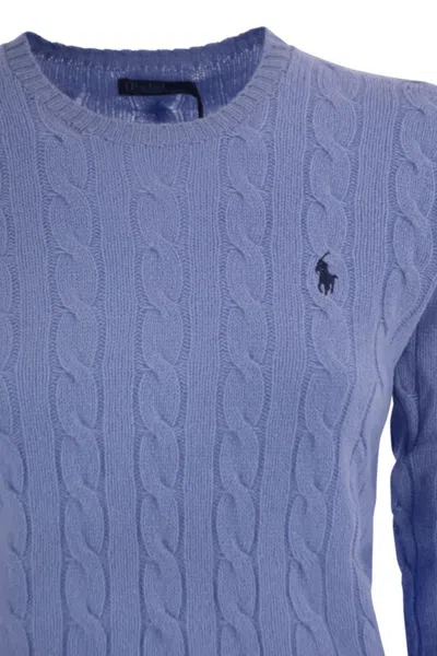 Polo Ralph Lauren Plaited Wool And Cashmere Crew-neck In Blue