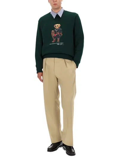 Polo Ralph Lauren Bear Graphic Crew Neck Sweatshirt In Green
