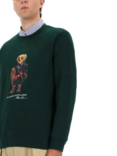 Polo Ralph Lauren Bear Graphic Crew Neck Sweatshirt In Green