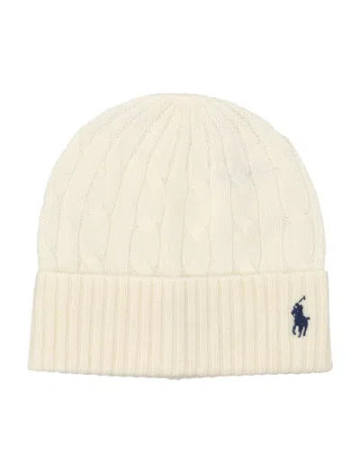 Polo Ralph Lauren Womens Cream Cable Knitted Wool And Cashmere Beanie