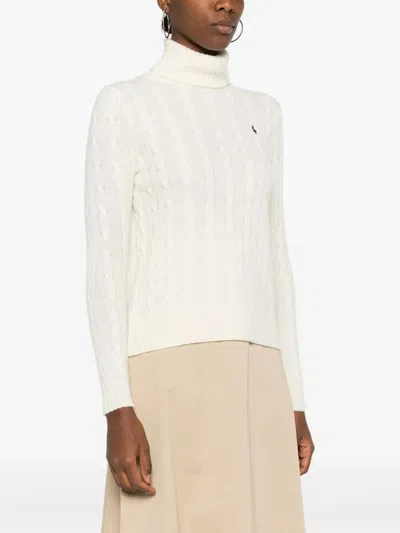 Polo Ralph Lauren Cream Wool And Cashmere Blend Turtleneck Sweater In Pink