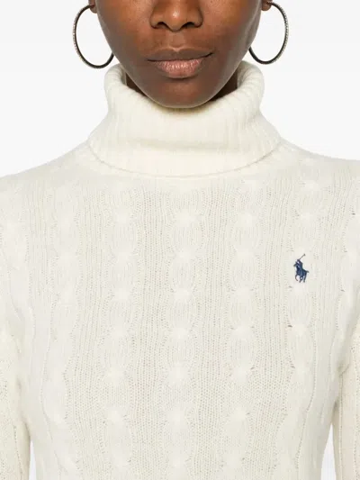 Polo Ralph Lauren Cream Wool And Cashmere Blend Turtleneck Sweater In Pink