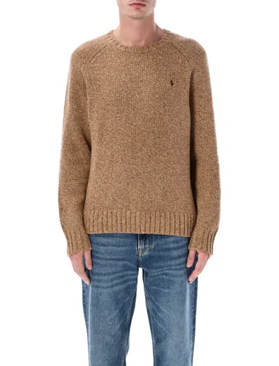 Polo Ralph Lauren Donegal Knit Crewneck Sweater With Textured Pattern In Brown