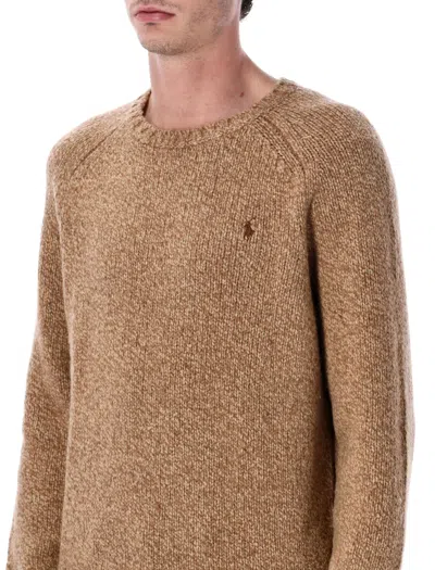 Polo Ralph Lauren Donegal Knit Crewneck Sweater With Textured Pattern In Brown