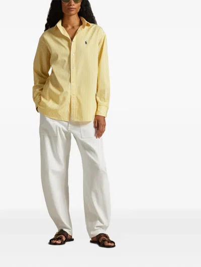 Polo Ralph Lauren Poplin Cotton Striped Shirt In Yellow