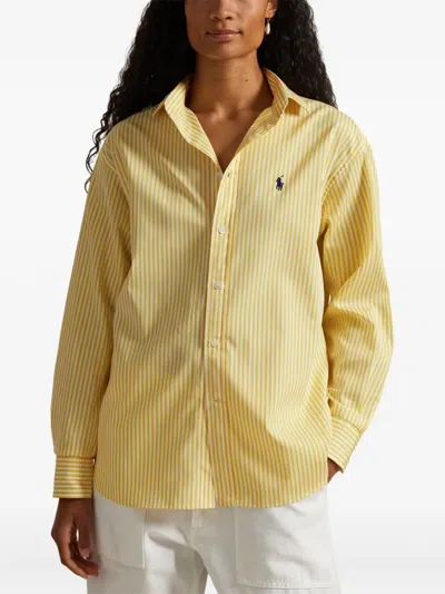 Polo Ralph Lauren Poplin Cotton Striped Shirt In Yellow