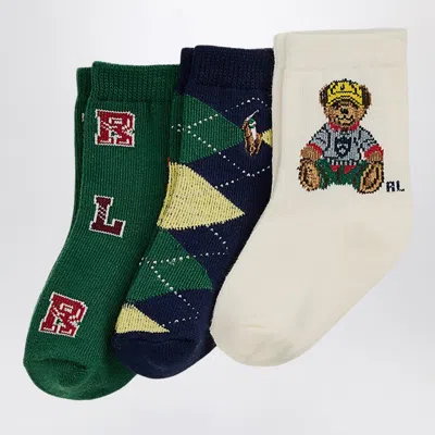 Polo Ralph Lauren Set Of Three Polo Bear Socks In Multi