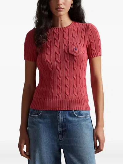 Polo Ralph Lauren Short-sleeved Cable-knit Sweater In Red