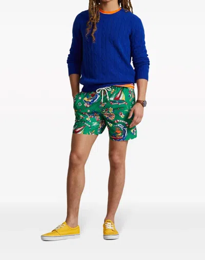 Polo Ralph Lauren Surfer Bear Traveler Mid Swim Shorts In Green
