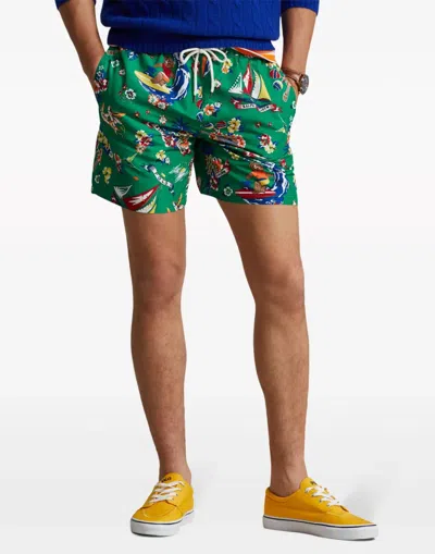 Polo Ralph Lauren Surfer Bear Traveler Mid Swim Shorts In Green