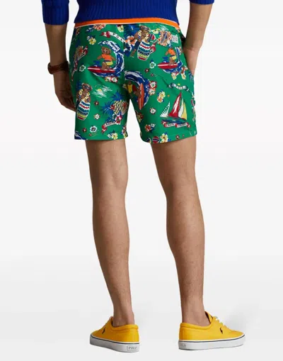 Polo Ralph Lauren Surfer Bear Traveler Mid Swim Shorts In Green