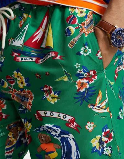 Polo Ralph Lauren Surfer Bear Traveler Mid Swim Shorts In Green