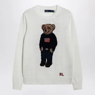 Polo Ralph Lauren Womens Deckwash White Multi Polo Bear Round-neck Linen-cotton Knitted Jumper In White