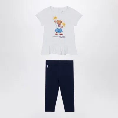 Polo Ralph Lauren White/navy Blue Cotton Two-piece Set With Print In Multi