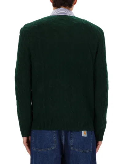 Polo Ralph Lauren Green Cable Knit Crewneck Sweater With Pony Embroidery On The Front In Wool And Cashmere Man