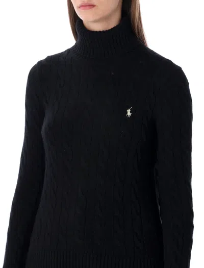 Polo Ralph Lauren Wool And Cashmere Cable-knit Turtleneck Sweater In Black