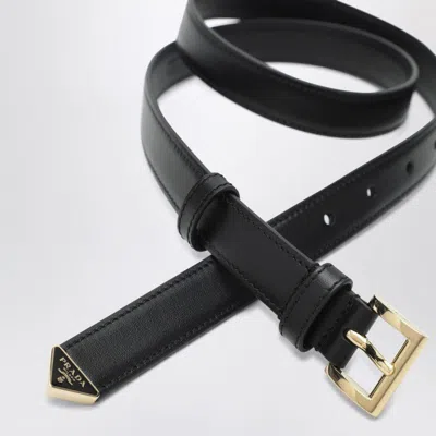 Prada Saffiano Leather Belt With Enameled Triangle Logo In Black