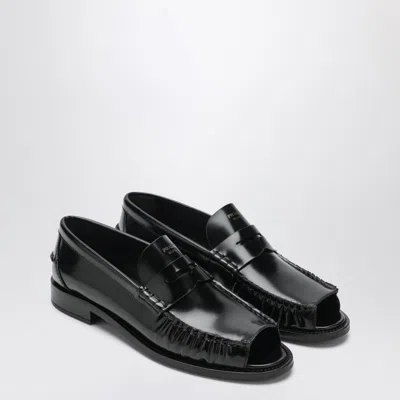 Prada Round Toe Leather Loafers With Shiny Finish In Black