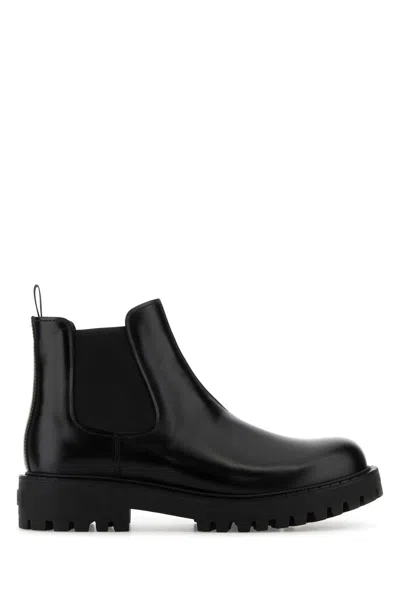 Prada Black Leather Ankle Boot Men In Black