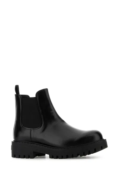 Prada Black Leather Ankle Boot Men In Black