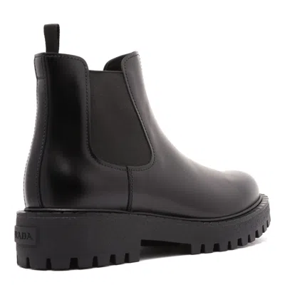 Prada Black Leather Ankle Boot Men In Black