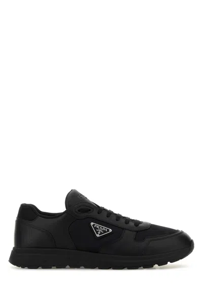 Prada Leather And Fabric Low-top Sneakers In Black
