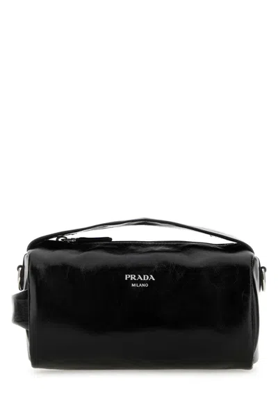 Prada Black Lather Handbag In Black