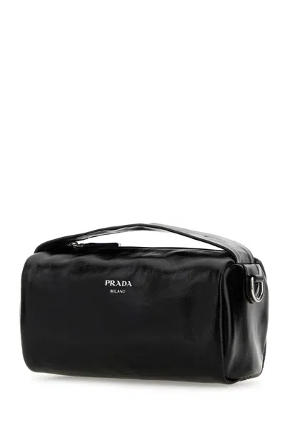 Prada Black Lather Handbag In Black