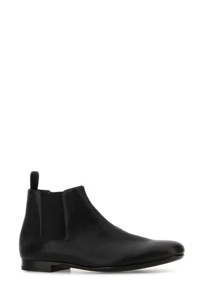 Prada Black Leather Ankle Boots In Black