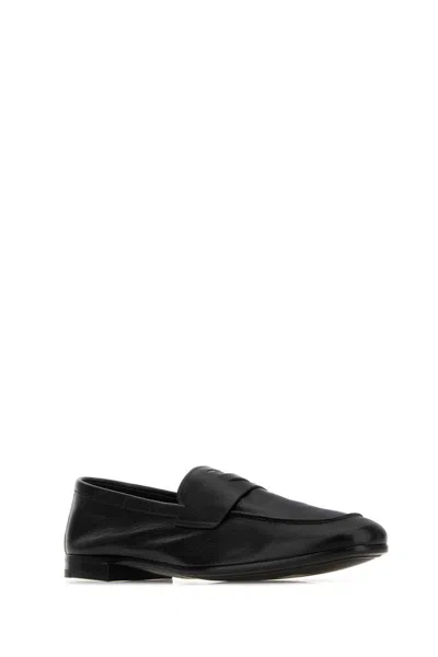 Prada Black Calf Leather Bos Taurus Slip-on Loafers In Black