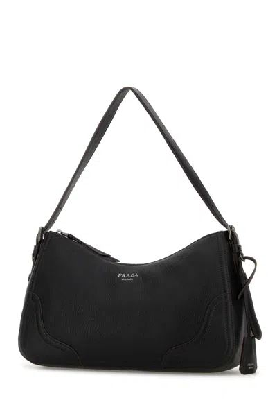 Prada Leather Shoulder Bag Curved Silhouette Strap In Black