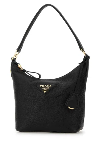 Prada Black Leather Shoulder Bag In Black