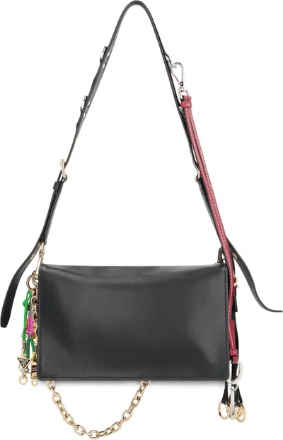 Prada Soft Sound Small Leather Shoulder Bag With Charms In Black