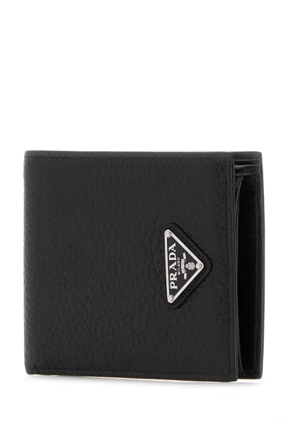 Prada Black Leather Wallet In Black