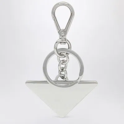 Prada Two-tone Leather And Metal Keychain In Silver