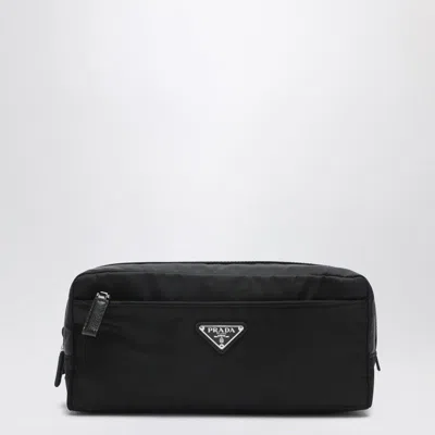 Prada Re-nylon And Saffiano Leather Travel Pouch Accessories In Black