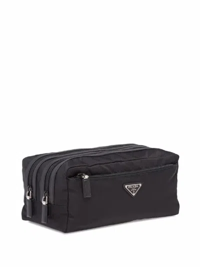 Prada Re-nylon And Saffiano Leather Travel Pouch Accessories In Black