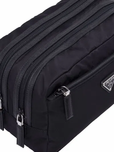 Prada Re-nylon And Saffiano Leather Travel Pouch Accessories In Black