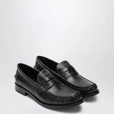Prada Black Polished Leather Loafers In Black