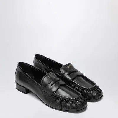 Prada Black Ruched Loafers With Logo In Black