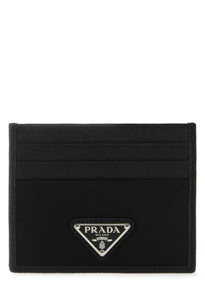 Prada Re-nylon And Saffiano Leather Cards Holder In Black