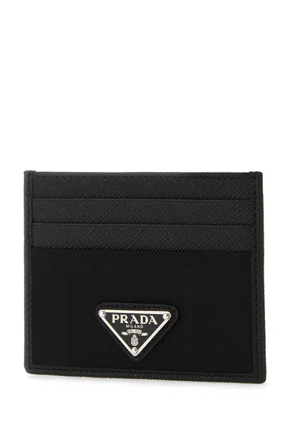 Prada Re-nylon And Saffiano Leather Cards Holder In Black