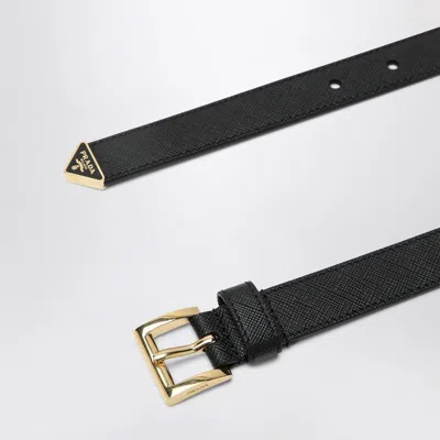 Prada Saffiano Leather Belt With Enameled Triangle Logo In Black