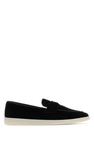 Prada Blue Calf Flat Shoes In Black