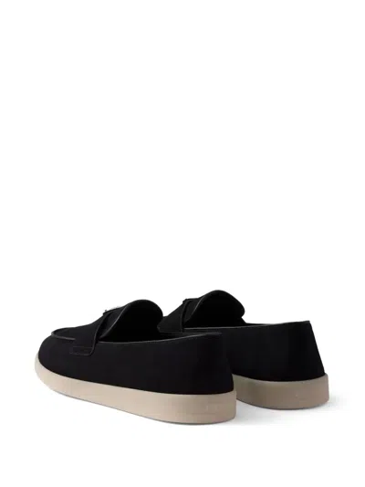 Prada Blue Calf Flat Shoes In Black