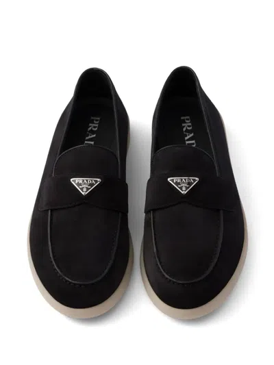 Prada Blue Calf Flat Shoes In Black